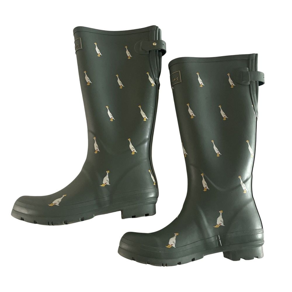 JOULES Women's Welly GREEN Print Duck Size 10 Knee High Rain Boot